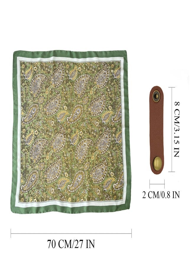 CYian Square Scarf for Men Silk Feel Neck Scarf Satin Bandana Neckerchief Head Scarves Fashion Gifts for Men Formal Casual Business, Green Brown, 70*70CM - Image 2