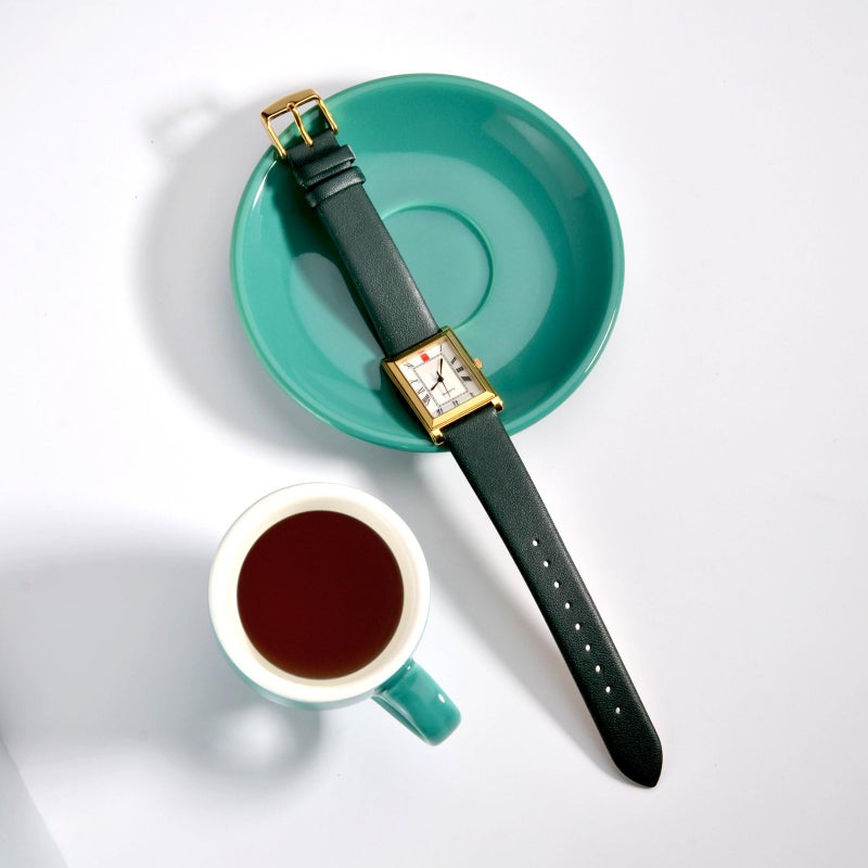 WOCCI 14mm Lug Width, Elegant Watch Band, Genuine Leather Replacement Strap with Rose Gold Buckle (Dark Green) - Image 2