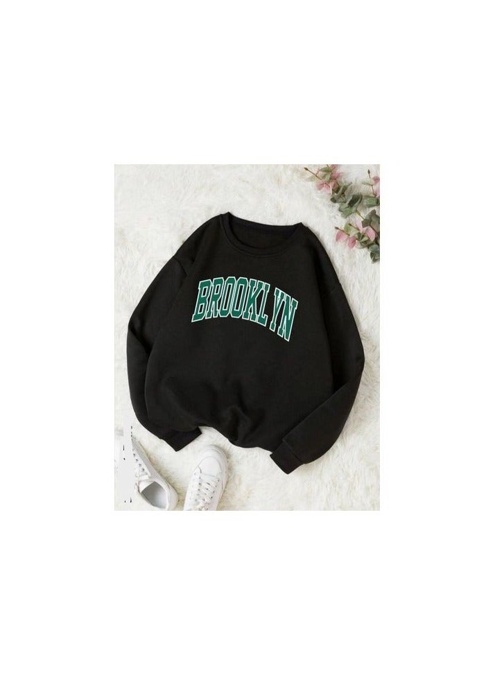 Women Hoodie Round Neck - Black 