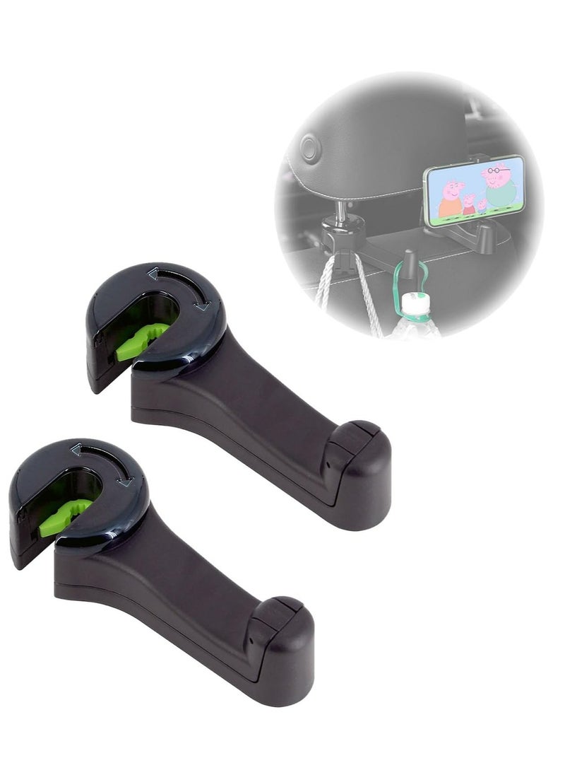 Oasisgalore 2 in 1 Car backseat Headrest Hidden Hook with Phone Holder, Vehicle Car Backseat Headrest Hanger Storage Organizer(Black-2 Pack)  - Image 1