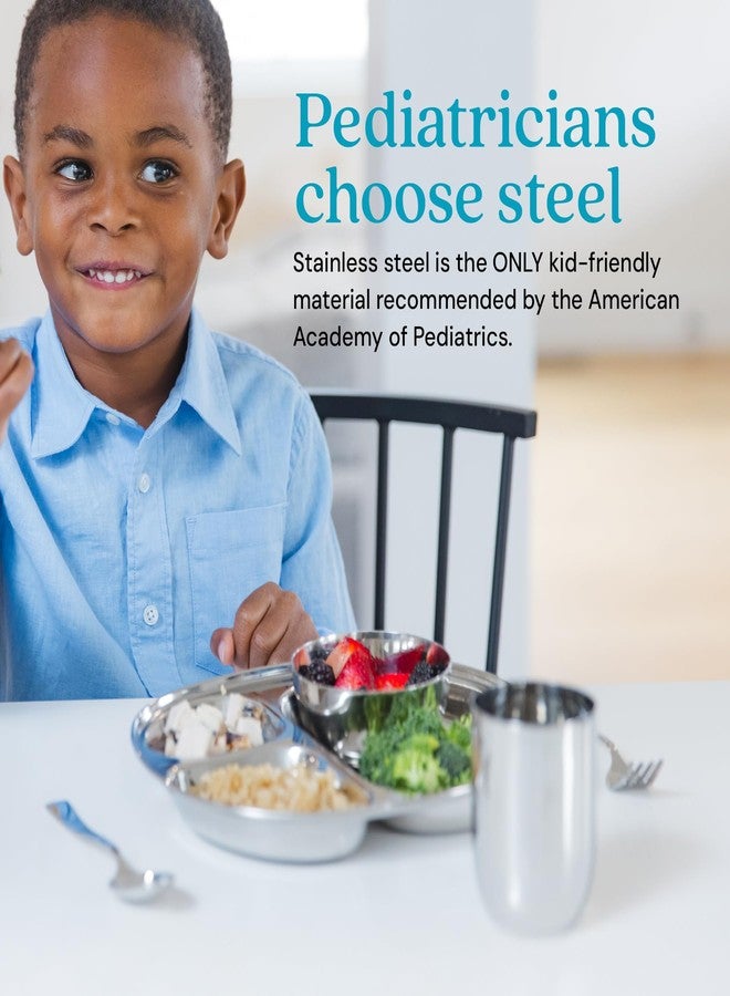 Ahimsa Stainless Steel Kids Dinnerware Set, Pediatrician Designed, 5 Piece Toddler Plates and Bowls Set, Stainless Steel Divided Plate, Cup and Kids Utensils - Image 4