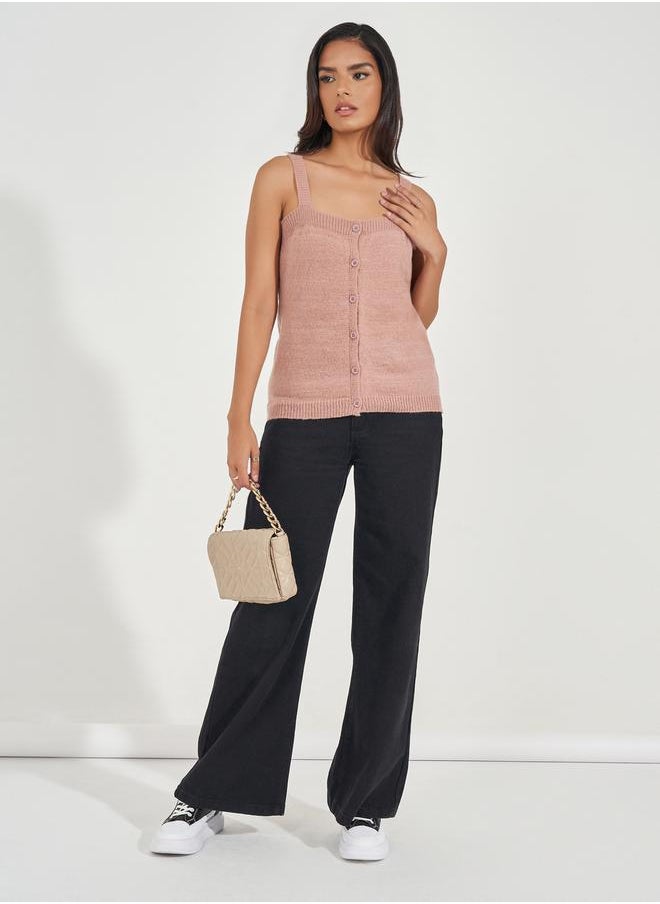 Styli Flat Knit Cami Top with Front Button Detail  - Image 2