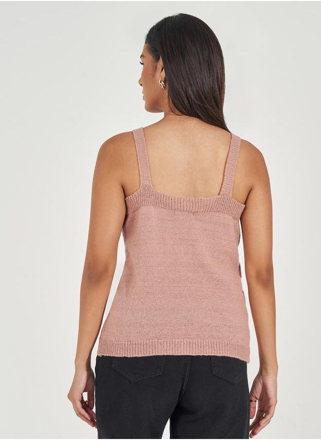 Styli Flat Knit Cami Top with Front Button Detail  - Image 4