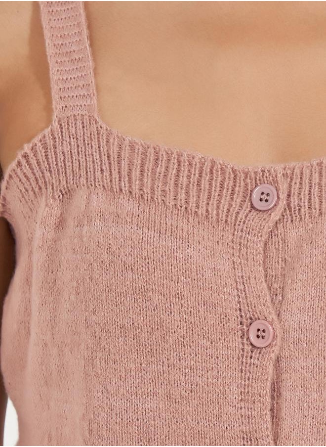 Styli Flat Knit Cami Top with Front Button Detail  - Image 3