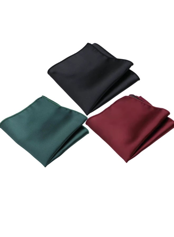 زوفيرنو كلاسيكو مناديل جيب رجالية سادة من زوفرنو كلاسيكو – عبوة ٣ قطع – مقاس ٢٣×٢٣ سم بلمسة حريرية – لإطلالات رسمية وكاجوال مع علبة هدية (أسود/أخضر/خمري) - Image 1