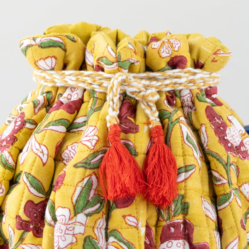 EYAAS LIVE LIFE Eyaas Hand Block Printed Cotton Drawstring Tea Cozy Tea Pot Cover Kettle Warmer Kitchen Accessories Table Setting Gifts for Tea Lovers 9 x 12 inches Yellow  - Image 4