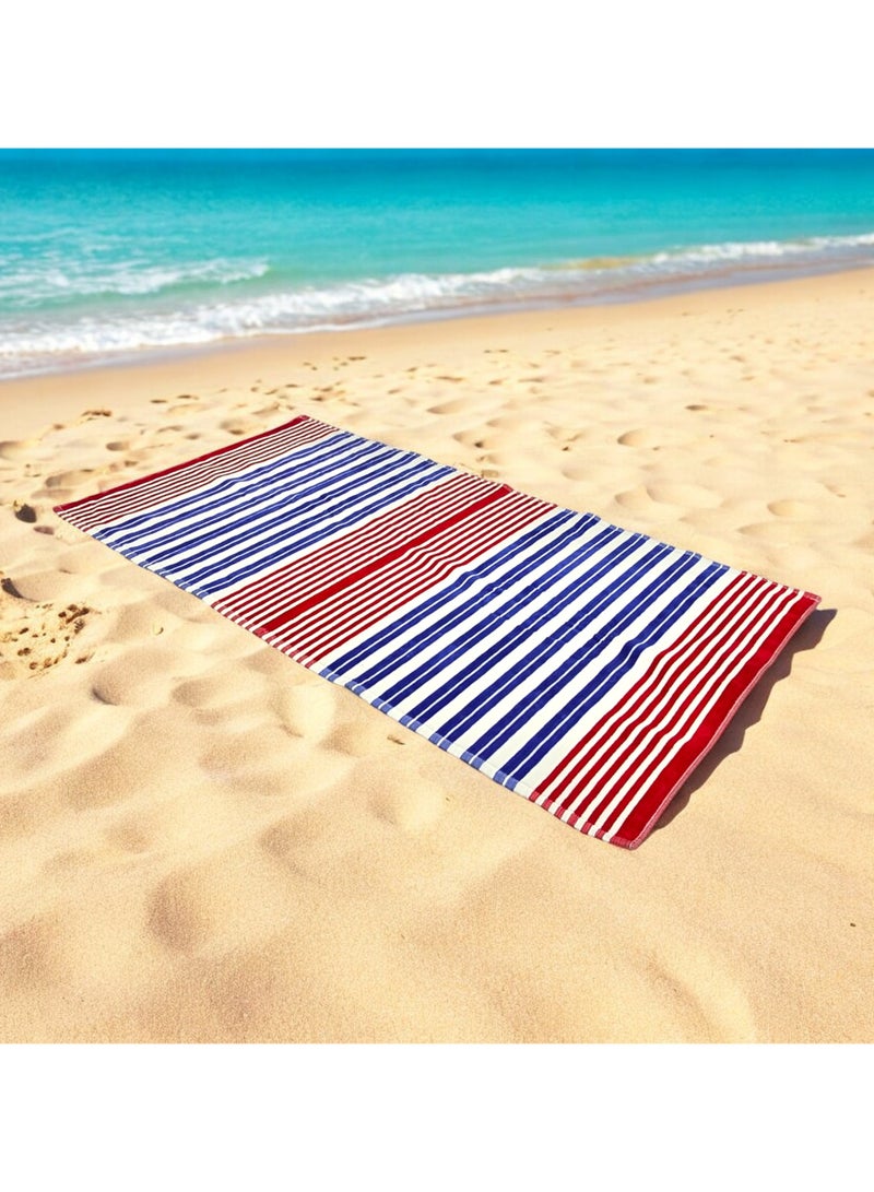 كاسينو Kassino Premium Striped Oversized Beach Towels (90 x 180cm) - 100% Cotton, Soft & Quick-Dry, Double Stitched for Durability, Perfect towels for Beach and Pool (1PC) (1, Red and Blue Stripes) - Image 2
