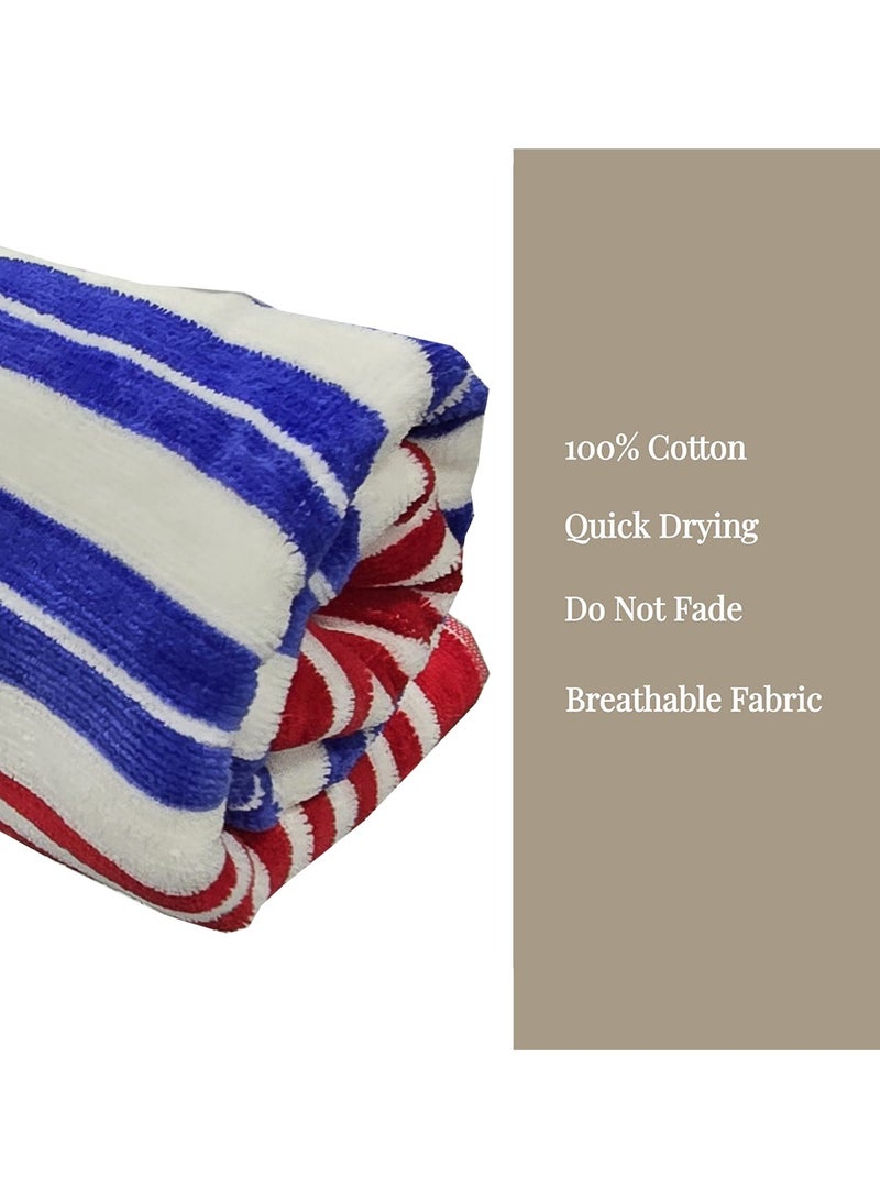 كاسينو Kassino Premium Striped Oversized Beach Towels (90 x 180cm) - 100% Cotton, Soft & Quick-Dry, Double Stitched for Durability, Perfect towels for Beach and Pool (1PC) (1, Red and Blue Stripes) - Image 3