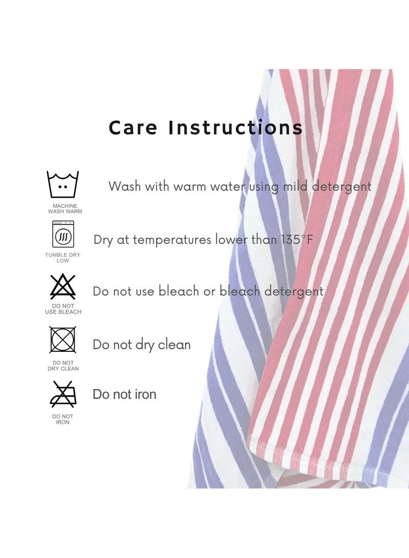 كاسينو Kassino Premium Striped Oversized Beach Towels (90 x 180cm) - 100% Cotton, Soft & Quick-Dry, Double Stitched for Durability, Perfect towels for Beach and Pool (1PC) (1, Red and Blue Stripes) - Image 4