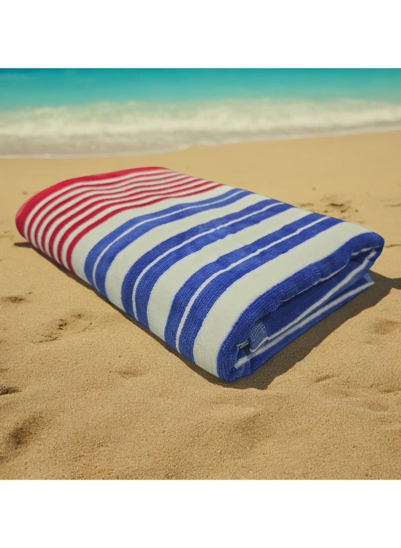 كاسينو Kassino Premium Striped Oversized Beach Towels (90 x 180cm) - 100% Cotton, Soft & Quick-Dry, Double Stitched for Durability, Perfect towels for Beach and Pool (1PC) (1, Red and Blue Stripes) - Image 5