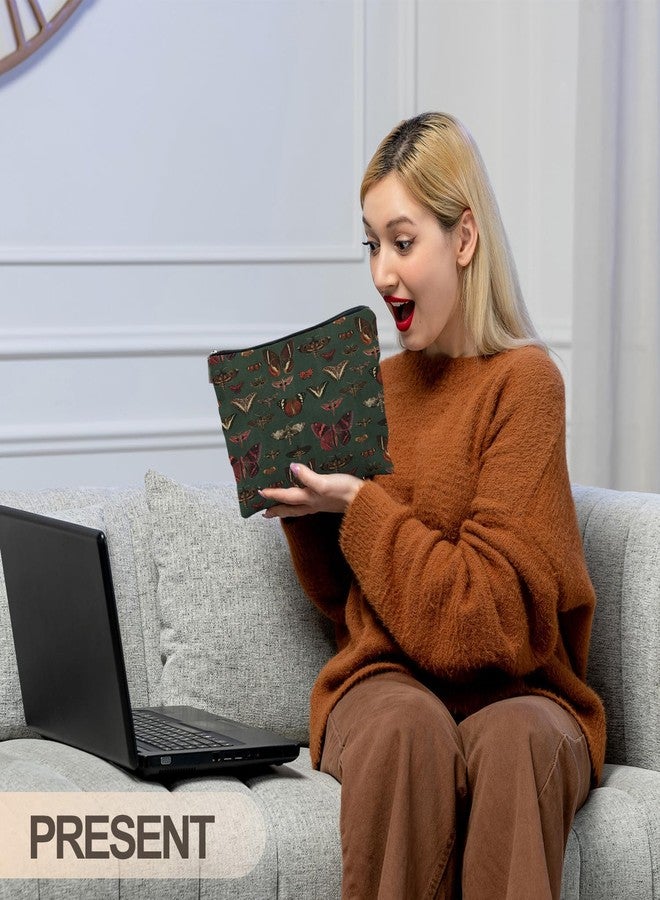 RYYCDOI حقيبة مكياج بتصميم فراشة عتيقة من RYYCDOI، هدايا فراشات للنساء، حقيبة مستحضرات تجميل فراشات باللون الأخضر الداكن من أكاديميا للنساء، حقيبة مكياج فراشات داكنة بتصميم ريفي - Image 5