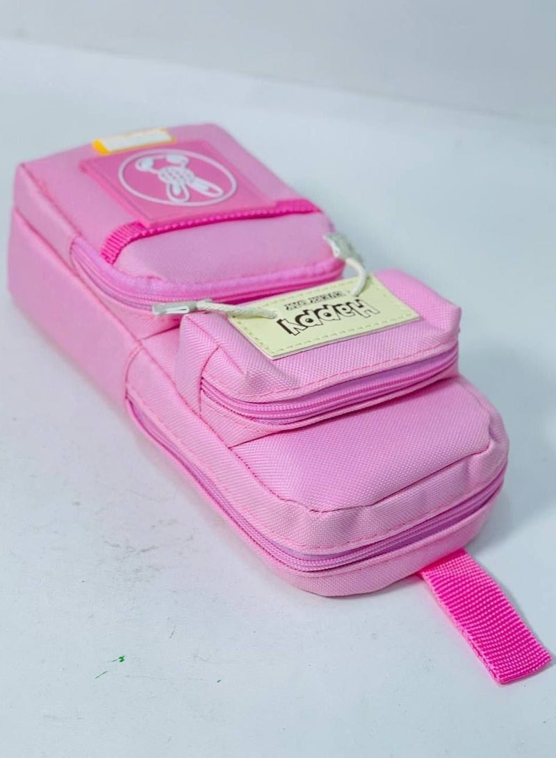Imported fabric pencil case, multi-colored pencil case, 3 zippers - Image 3