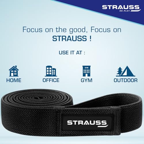 Strauss Fabric Resistance Band | Resistance Loop Band for Exercise, and Workout | Hip Band for Stretching, Squats, Legs, Thigh, Glutes and Butt Toning Workout | Ideal for Men & Women (Black) - Image 4