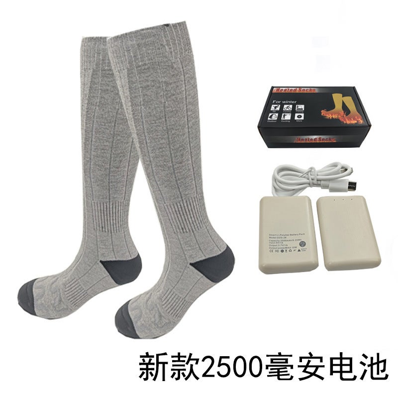 Generic Thermal Heated Socks Unisex Warm Foot Cotton gray socks 2500 mA battery 