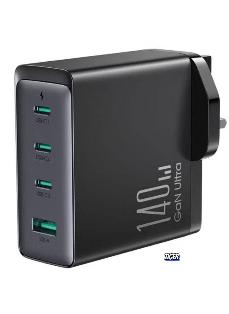 TIGER GaN Ultra JR-TCG05 140W Fast Charger UK – Powerful GaN Technology Charger with 4 Ports (2 USB-C, 2 USB-A), Fast Charging for Laptops, Smartphones, Tablets, and More - Image 1