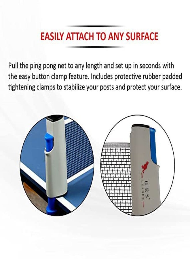 Grès GRS Sports Portable Ping Pong Net, Retractable and Adjustable Length Table Tennis Net for Any Table, Table Tennis Net, Color May Vary, Clamps to Any Table (Up-to 2 m)- Optional Racket and Ball Set - Image 2