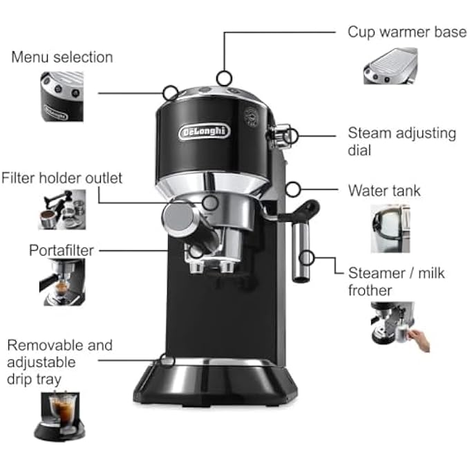 ديلونجي ماكينة صنع الإسبريسو Delonghi Dedica Ec685 Bk قابلة للتعديل باللون الأسود - Image 4