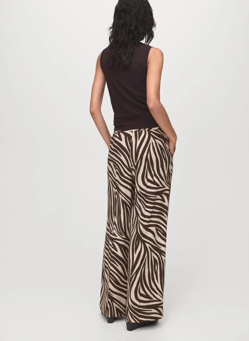 MANGO Straight-leg zebra-print pleated trousers