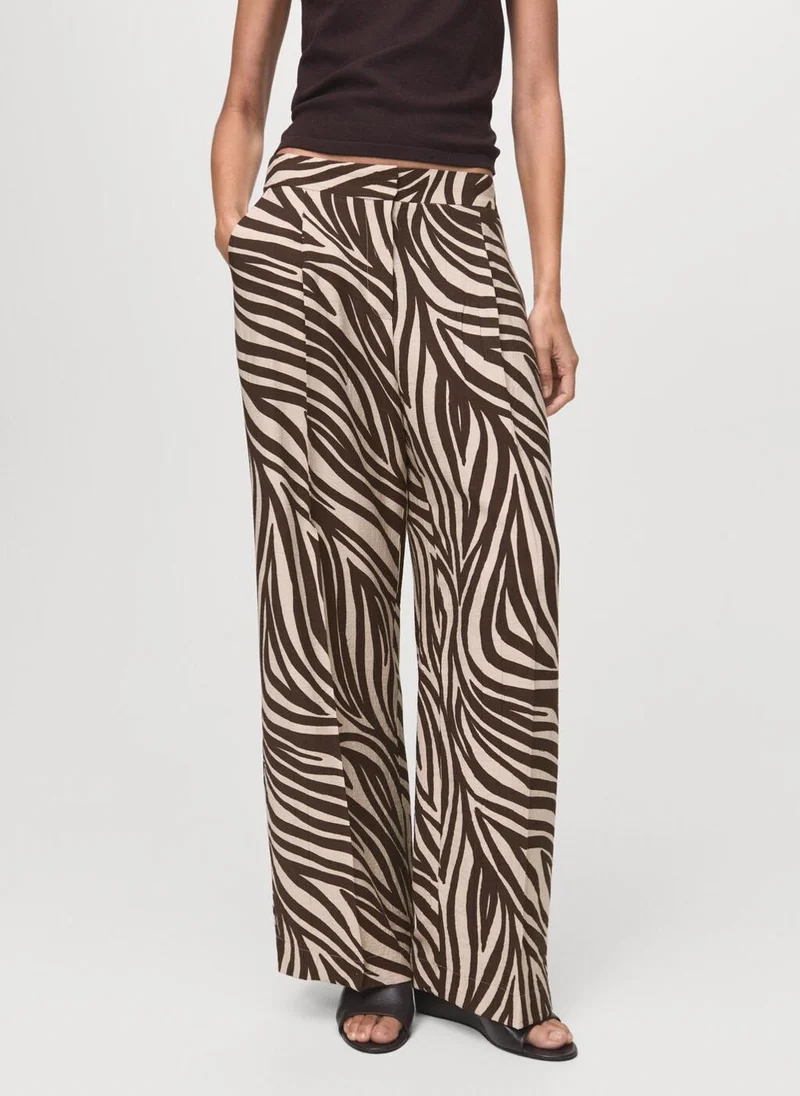 MANGO Straight-leg zebra-print pleated trousers