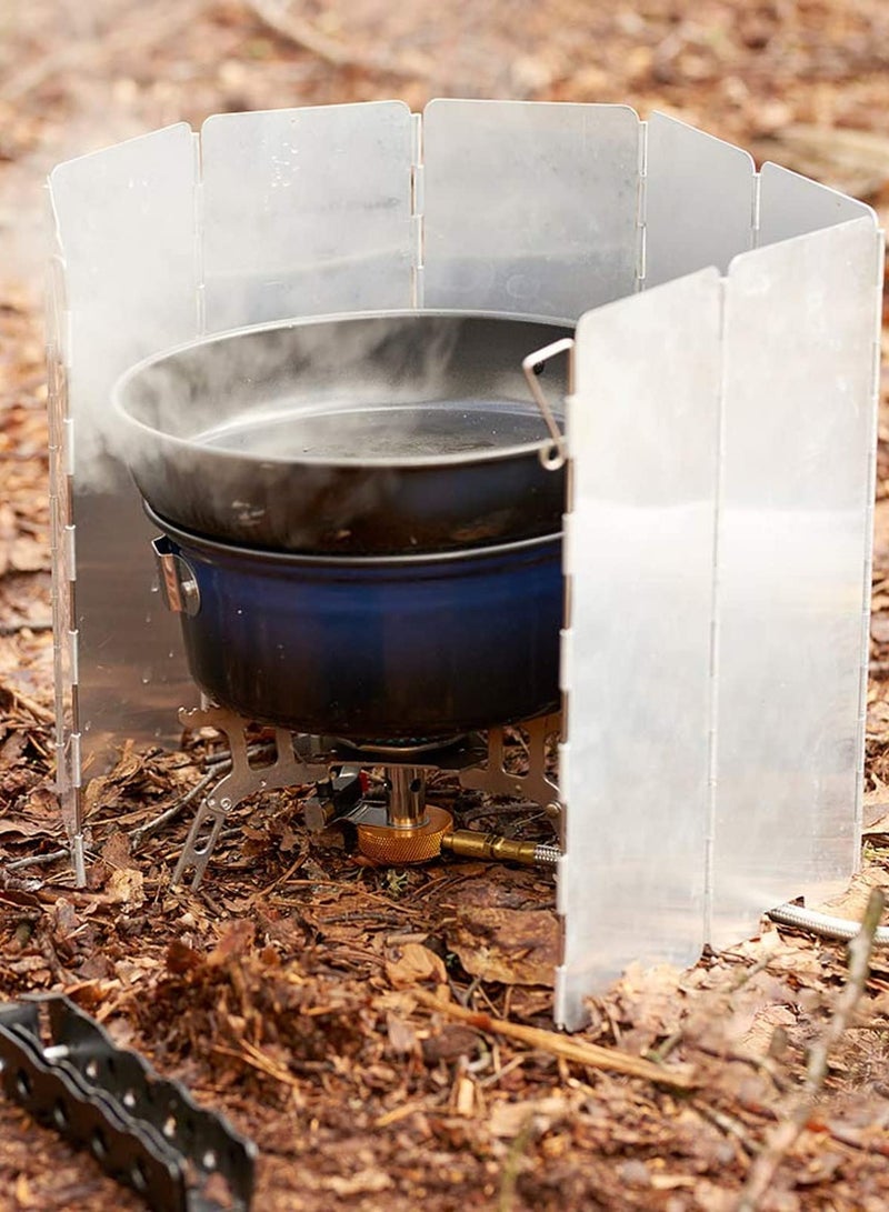 Generic Folding Aluminum Camping Stove Windshield - 10 Plate Lightweight Windscreen with Drawstring Bag for Butane and Camping Stoves - Compact and Portable Outdoor Cooking Accessory  - Image 2