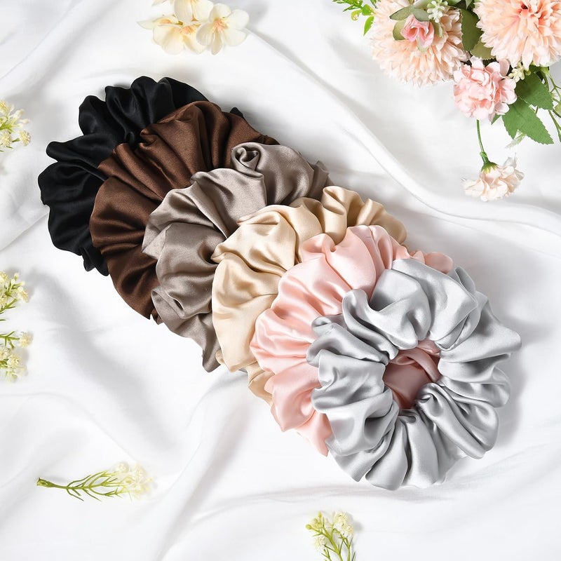 CEELGON Large Silk Satin Scrunchies for Women Big Jumbo Hair Ties Oversized Scrunchies for Thick Curly Hair Pack of 6 (Classic Elegance Collection) - Image 5