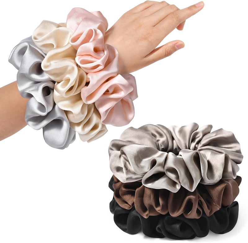CEELGON Large Silk Satin Scrunchies for Women Big Jumbo Hair Ties Oversized Scrunchies for Thick Curly Hair Pack of 6 (Classic Elegance Collection) - Image 1
