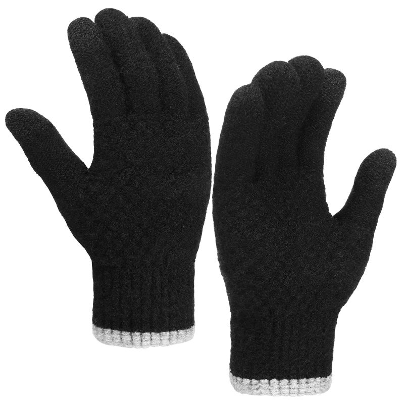 TOBEHIGHER Winter Gloves for Men Black Thermal Soft Knit Gloves for Running, Driving and Hiking - Image 1