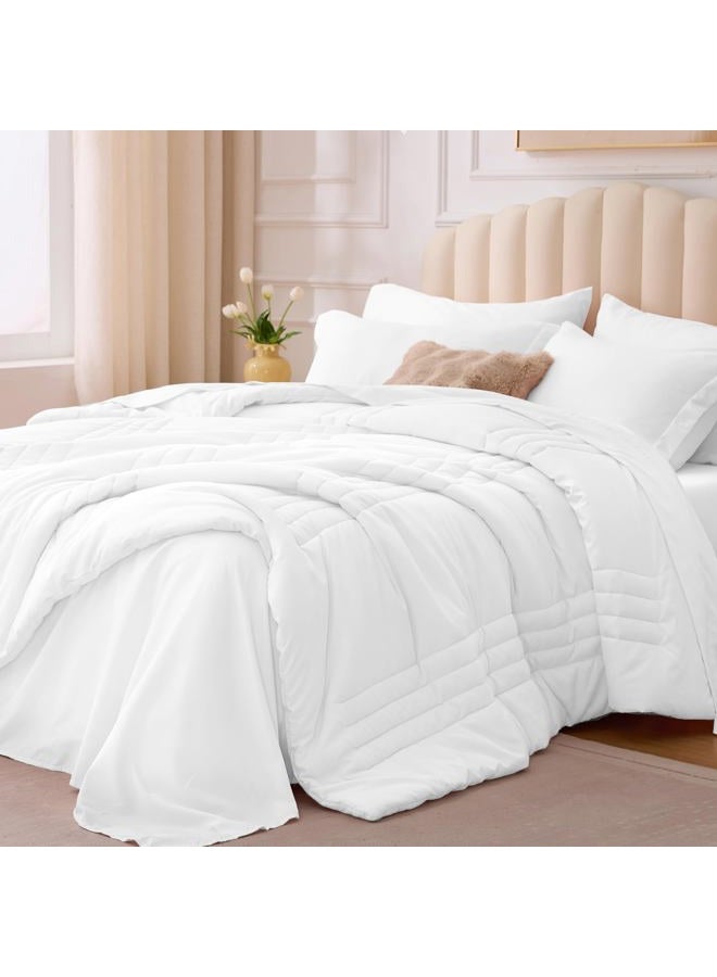 Velorose Queen Comforter Set White - Bed in a Bag Queen Size 7 Pieces, Soft Bedding Set for All Seasons, Premium Queen Comforter Set with Comforter, Sheets, Pillowcases & Shams - Image 1
