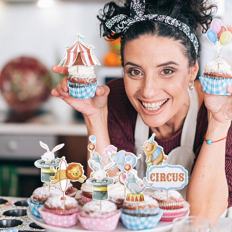 RSSTARXI 40 Pack Circus Cupcake Topcake Circus Decored Cake Cake Decorations Elephant Bear Circus Cupcake يختارها كرنفال ديكورات عيد ميلاد الطفل. - Image 3