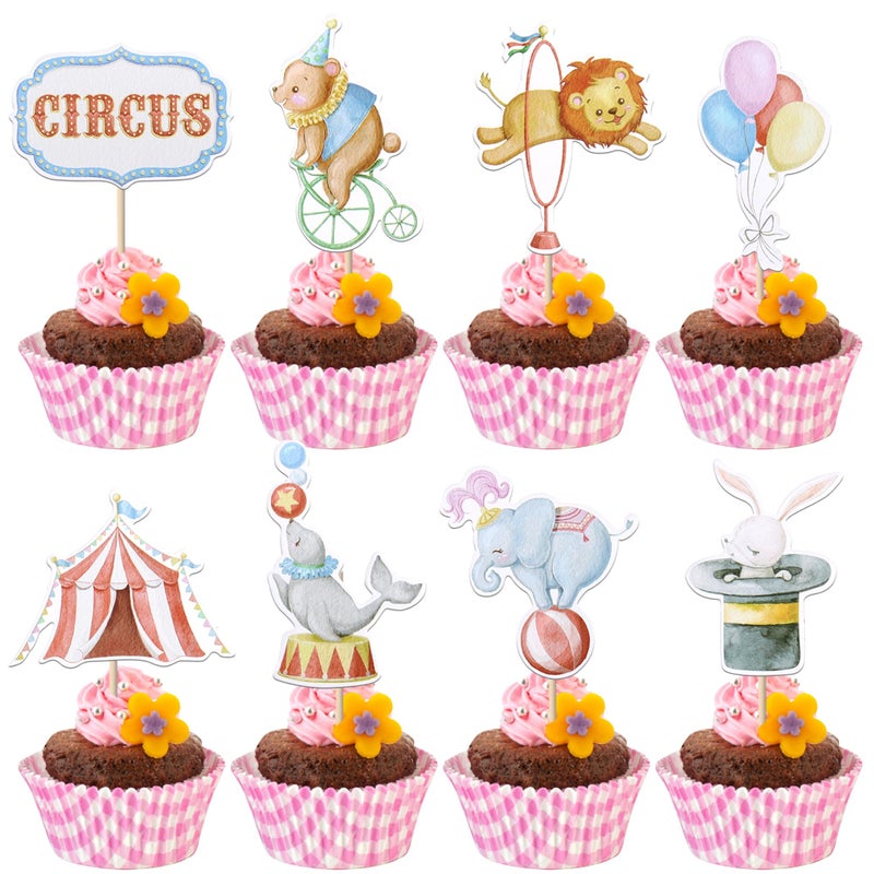 RSSTARXI 40 Pack Circus Cupcake Topcake Circus Decored Cake Cake Decorations Elephant Bear Circus Cupcake يختارها كرنفال ديكورات عيد ميلاد الطفل. - Image 1