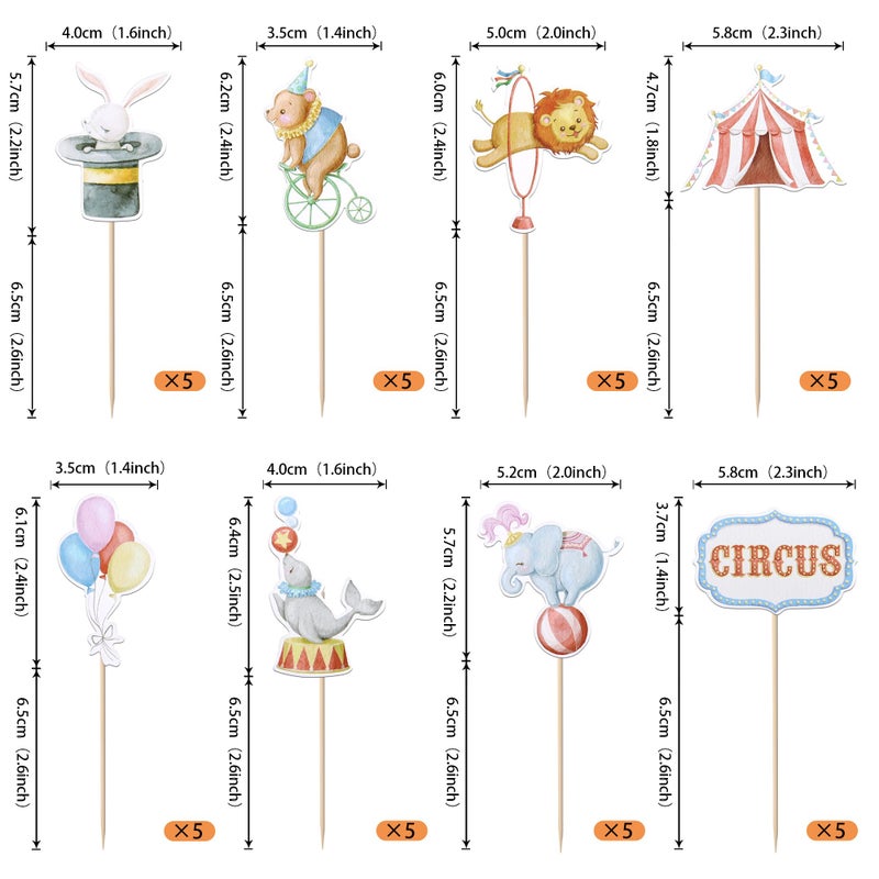 RSSTARXI 40 Pack Circus Cupcake Topcake Circus Decored Cake Cake Decorations Elephant Bear Circus Cupcake يختارها كرنفال ديكورات عيد ميلاد الطفل. - Image 2