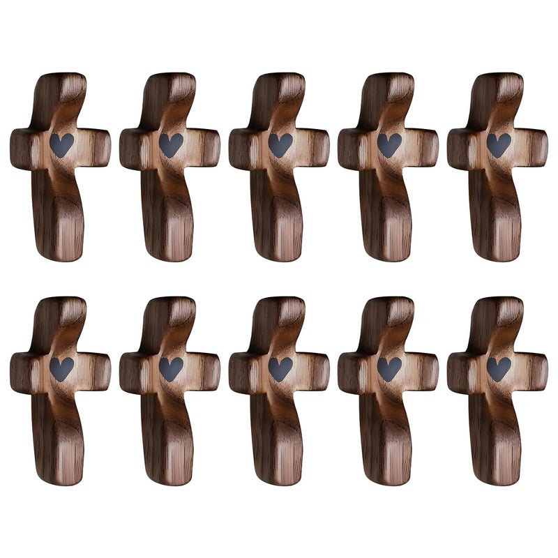 Yookin Cross My Heart/Encouragement Gift Wooden Cross Fidget for Clutching, Clinging and Praying Religious Gift(Black 10pcs) - Image 1