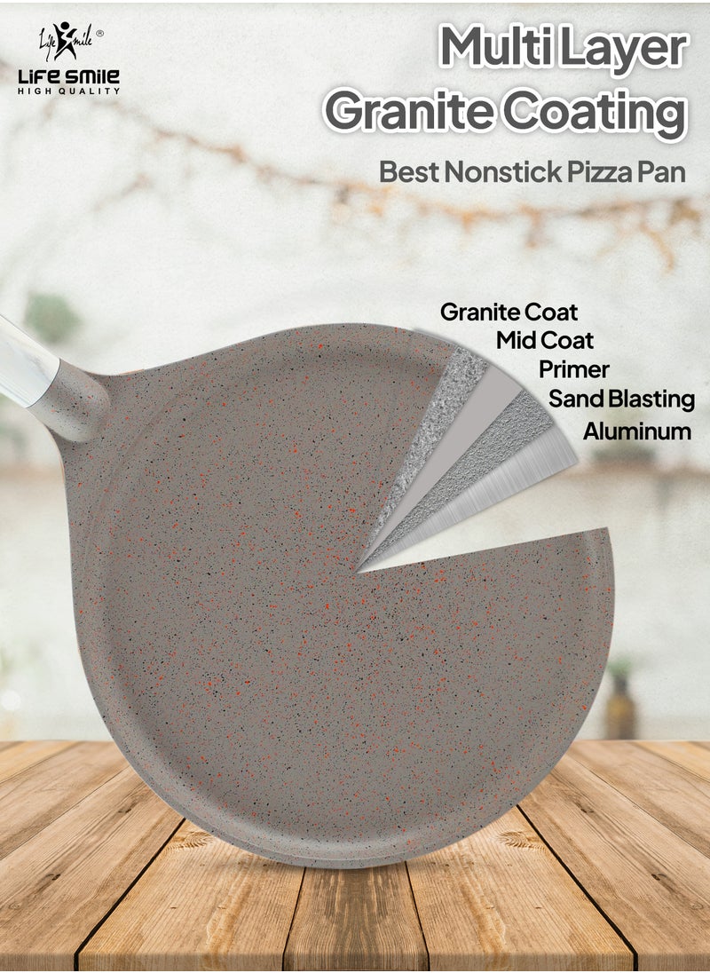Life Smile 28cm   LIFE SMILE Crepe Pan, Non Stick Multi Layer Granite Coating, 100% PFOA FREE Tawa Pan, Induction Bottom Skillet Frying Pan for Pizza, Omelette, Tortillas  - Image 3