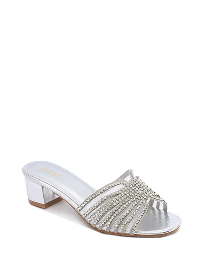 فايور Stylish Radiating-Jewel Mesh Block Heel MY 398