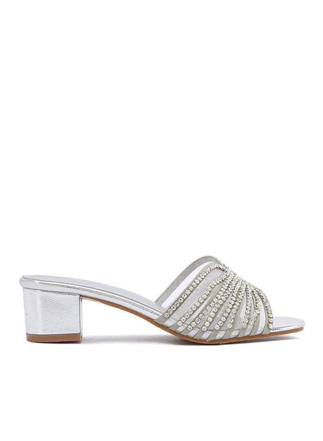 فايور Stylish Radiating-Jewel Mesh Block Heel MY 398