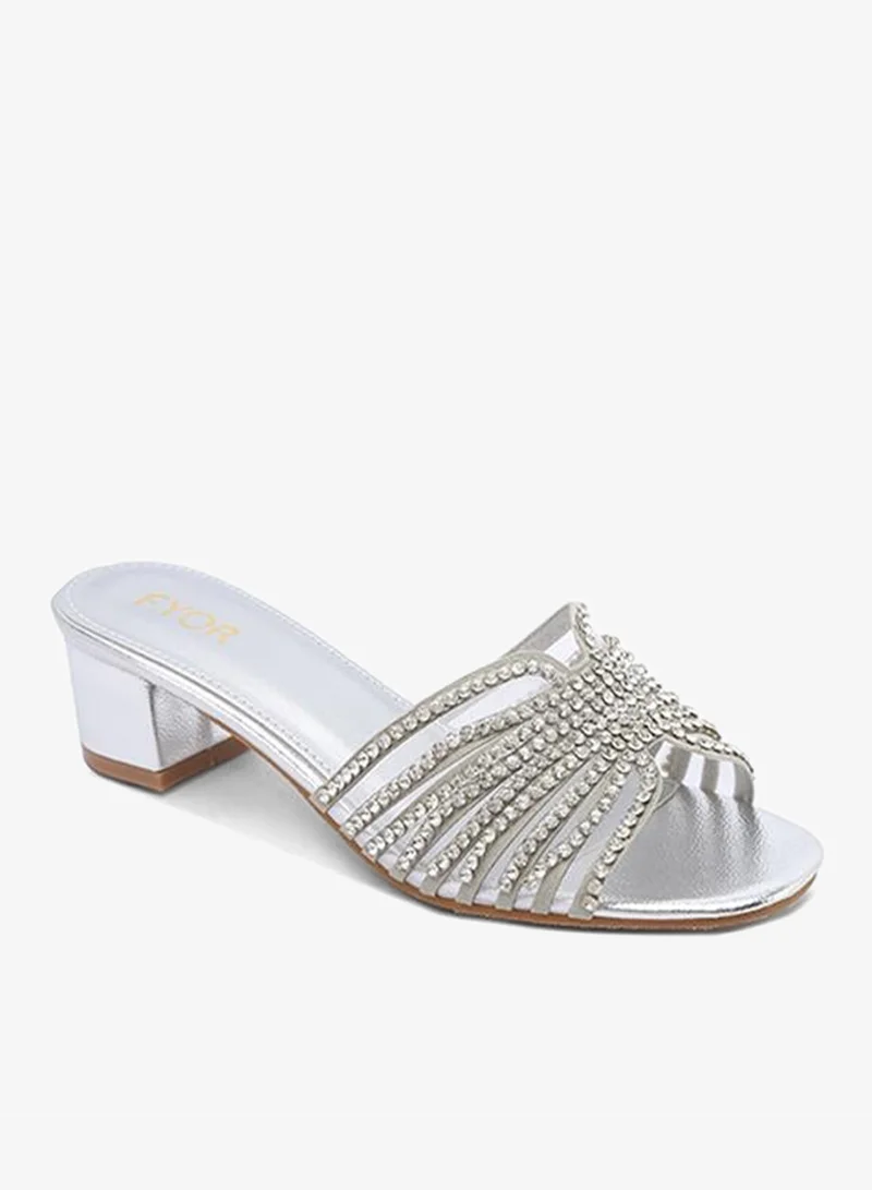 فايور Stylish Radiating-Jewel Mesh Block Heel MY 398