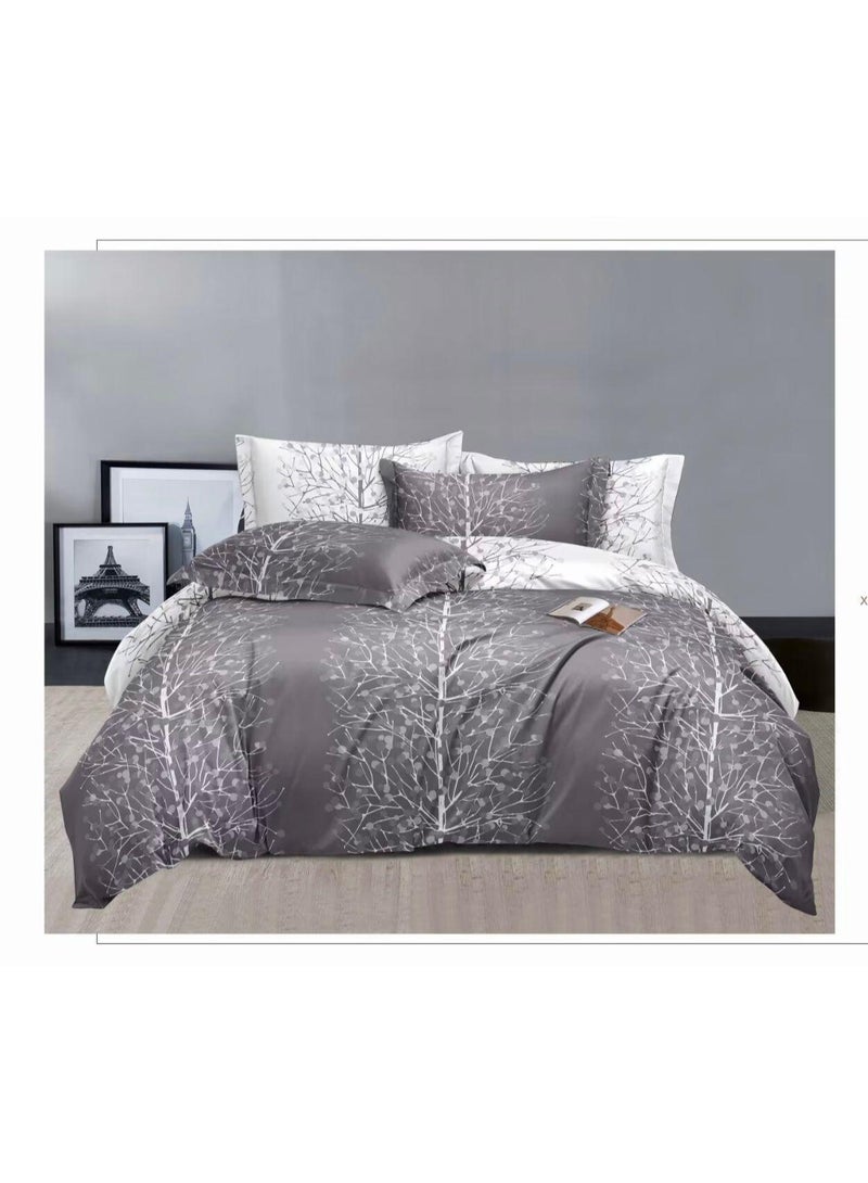 طقم مفروشات فاخر بحجم كينج مكون من 6 قطع - تصميم بسيط، غطاء لحاف 220×240 سم مع شرشف مطاطي و4 أغطية وسائد