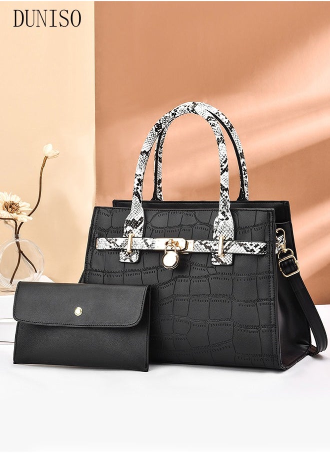 DUNISO - 2PCS Women's Elegant Purses and Handbags Set Shoulder Bag Ladies Designer Satchel Messenger Tote Bag Crossbody Bag for Shopping Working - Image 1