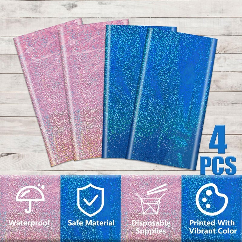 PTECDROTS 2Pcs Pink & 2Pcs Blue Holographic Tablecloths Rectangular Pink and Blue Iridescent Shimmer Metallic Table Covers for Baby Shower Gender Reveal Decorations Boy or Girl Birthday Supplies, 54 x 108inch - Image 3
