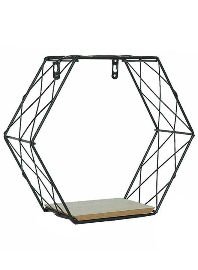 MARGOUN Hexagonal Floating Shelf Stylish Wall Storage Rack Black - Image 1