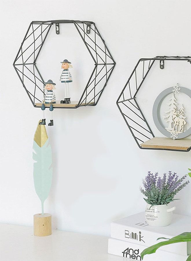 MARGOUN Hexagonal Floating Shelf Stylish Wall Storage Rack Black - Image 5