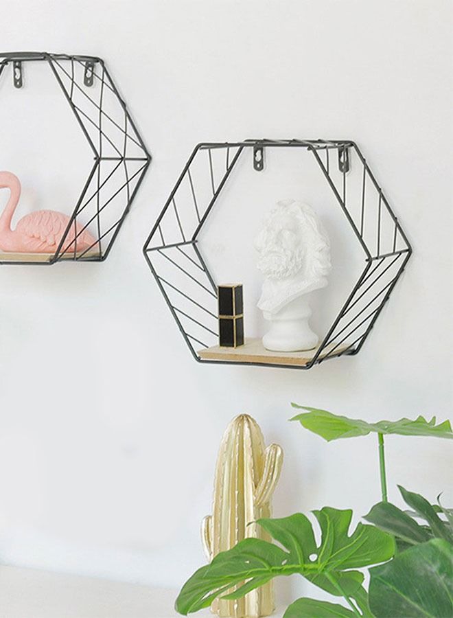 MARGOUN Hexagonal Floating Shelf Stylish Wall Storage Rack Black - Image 4