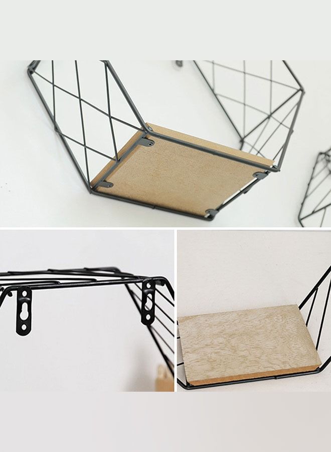 MARGOUN Hexagonal Floating Shelf Stylish Wall Storage Rack Black - Image 3