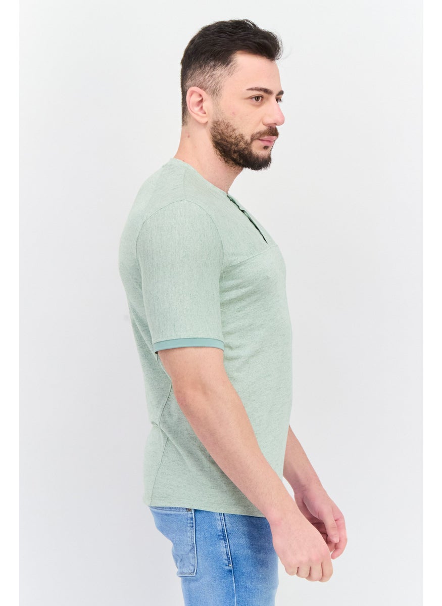 Kenneth Cole Men Crew Neck Short Sleeve Solid T Shirt, Light Green  - Image 4
