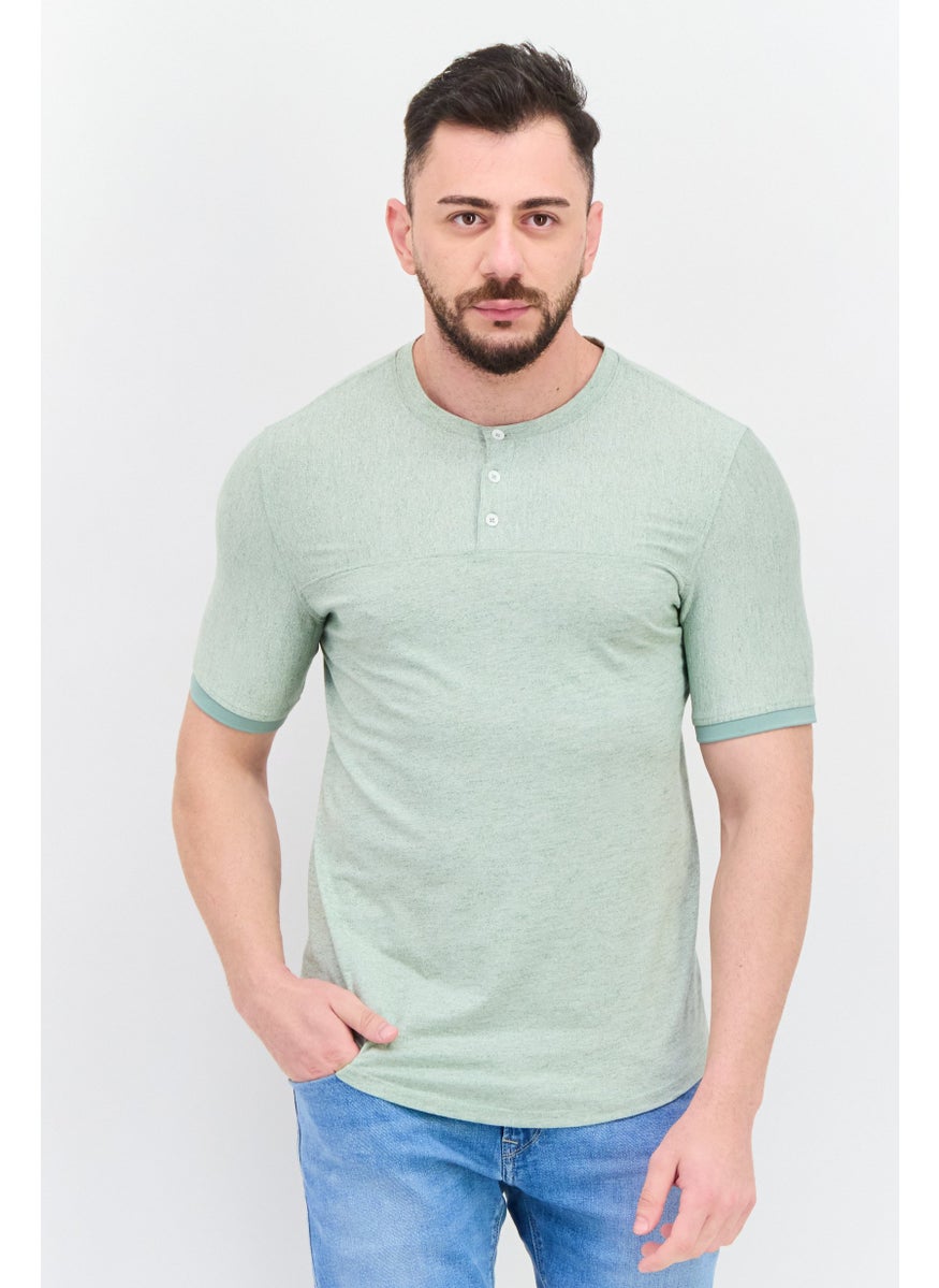 Kenneth Cole Men Crew Neck Short Sleeve Solid T Shirt, Light Green  - Image 1