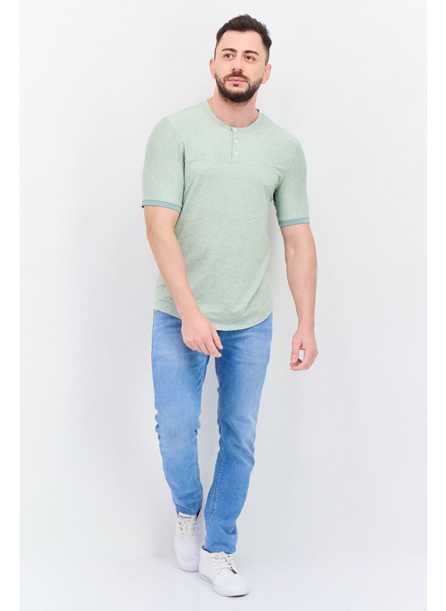 Kenneth Cole Men Crew Neck Short Sleeve Solid T Shirt, Light Green  - Image 2