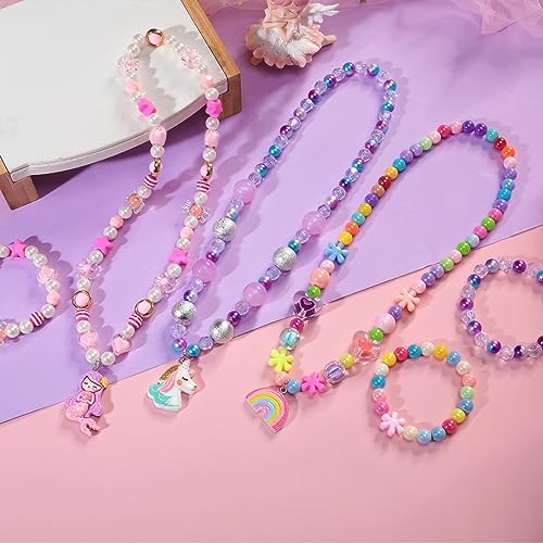 PinkSheep Kids Classic Jewelry, 3 Sets of Beaded Necklaces and Bracelets for Girls, Favors Bags for Girls Jewelry (Mermaid) - Image 5