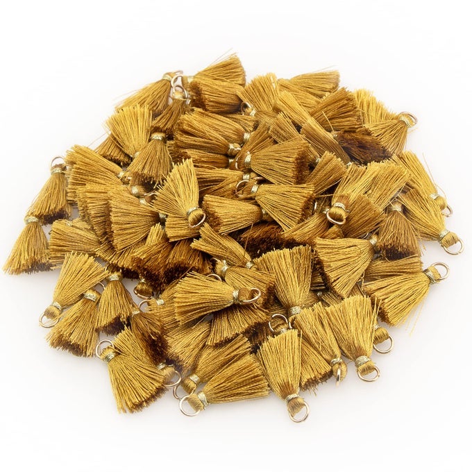 100PCS 08INCH2CM MINI TASSELS GOLD TASSEL TINY HANDMADE CRAFT TASSELS WITH GOLD JUMP RING FOR EARRING JEWELRY NECKLACE MAKING ACCESSORIES DIY