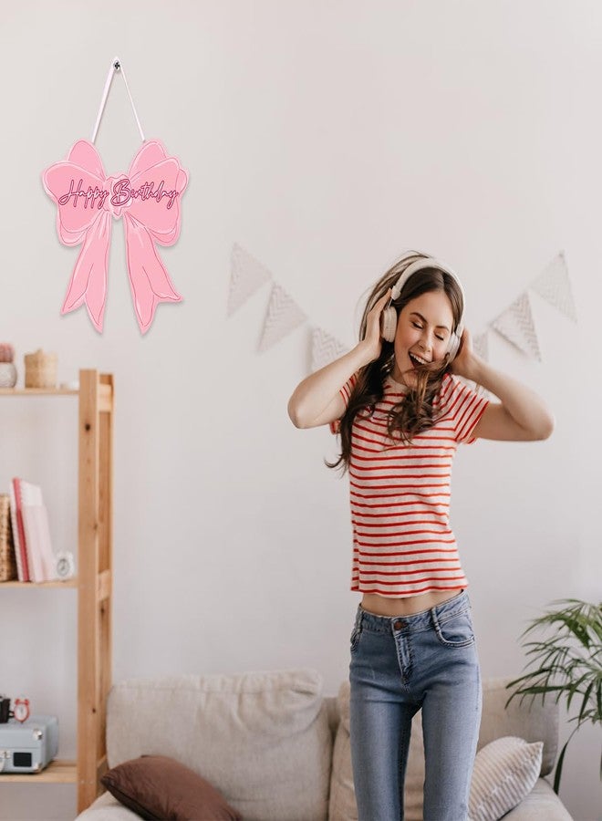 SFDHVCF Coquette Pink Bow Birthday Wall Decor Inspirational Preppy Bow Wall Sign Birthday Party Gifts Decorations Bowknot Welcome Door Sign for Bedroom College Dorm Apartment Porch Indoor Decor - Image 4