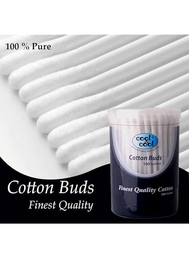Cool & Cool Ear Buds 100'S Round Thick Tips Cotton Swabs 100% Cotton Double Tipped Hygienic Gentle & Safe Swabs For Ears Assorted - Image 5